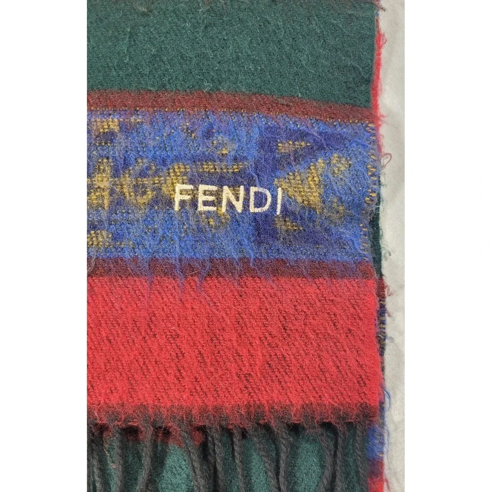 Fendi‎ Wool Southwestern Aztec Print Rectangular Scarf w/ Fringe - 20
